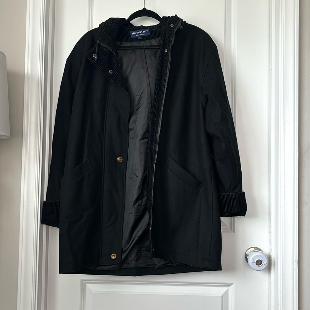 Herman Kay Vintage Wool Blend Corduroy Heavy Winter Coat Size 10 Black